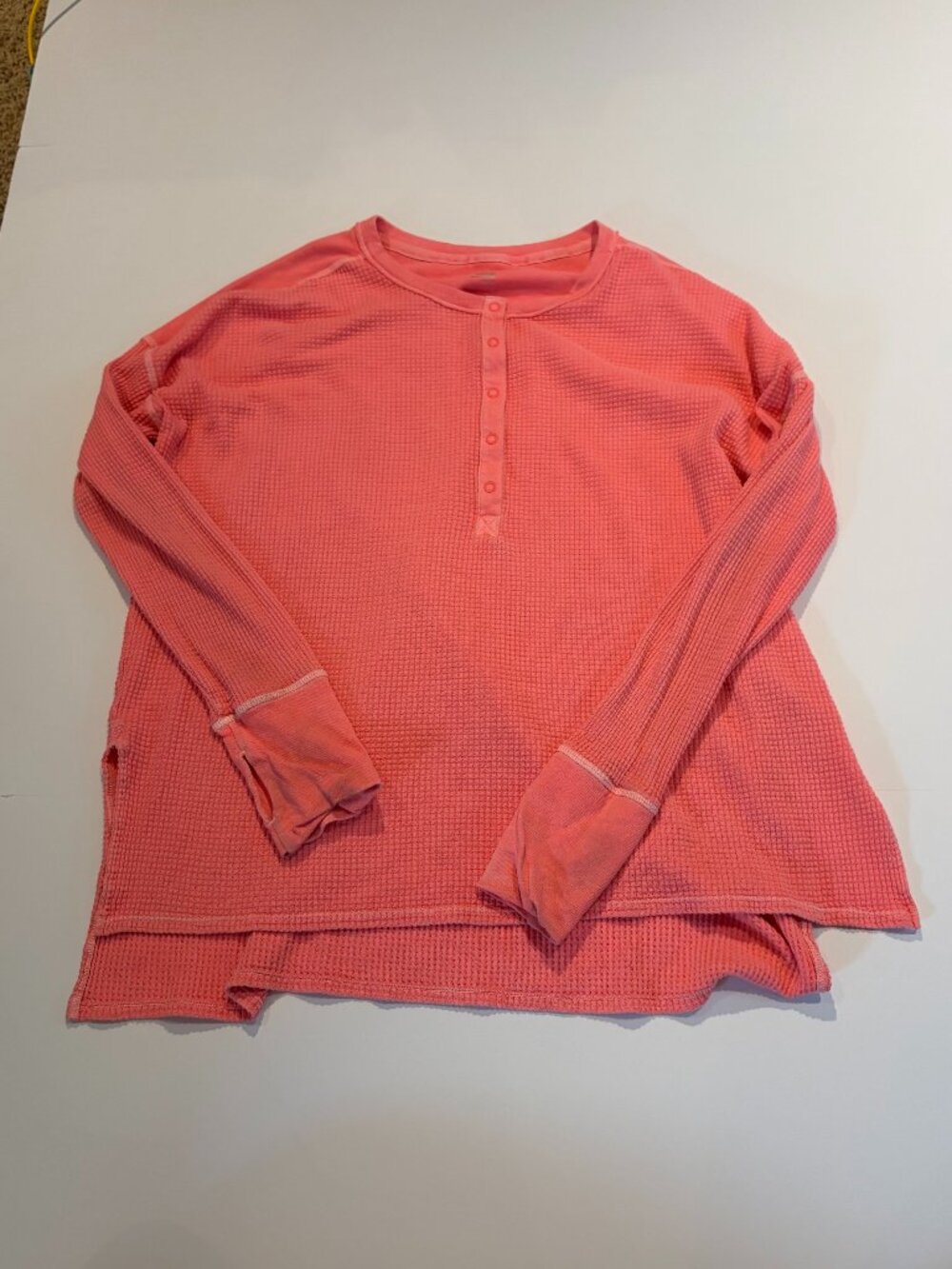 OFFLINE by Aerie Coral Waffle Knit Henley Long Sleeve Top XS